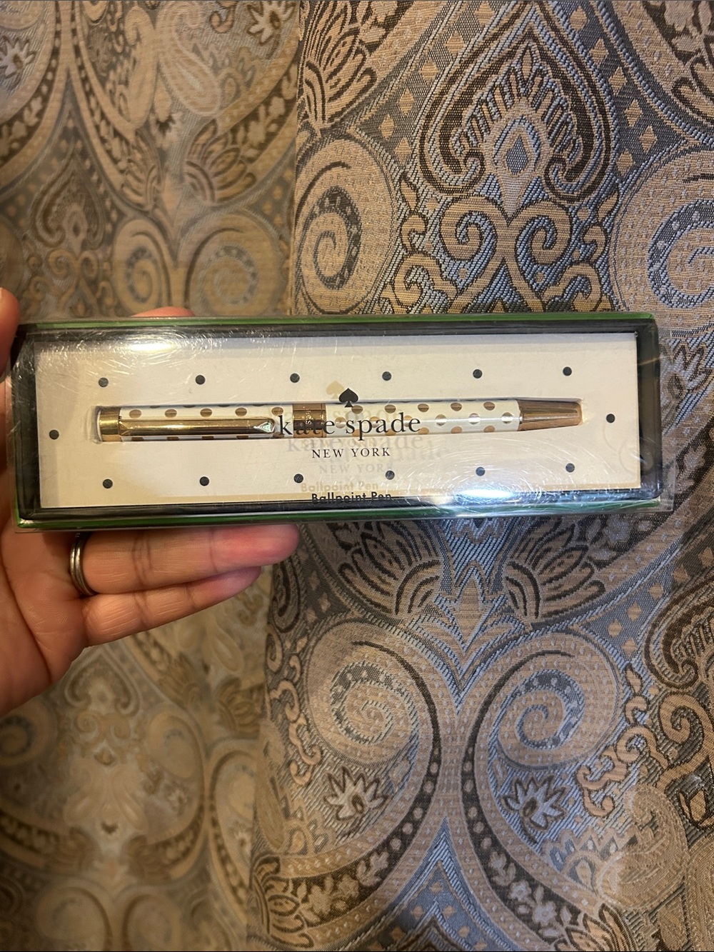 kate spade White and Gold Polka Dot Ballpoint Pen